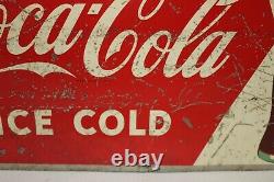 Vintage 1950's Drink Coca-cola Tin Metal Sign Ice Cold 27 Inches X 19 Inches