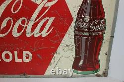 Vintage 1950's Drink Coca-cola Tin Metal Sign Ice Cold 27 Inches X 19 Inches