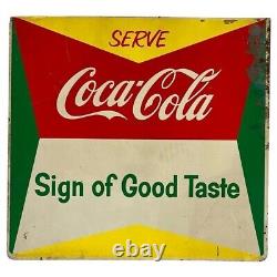 Vintage 1950's Ice Cold Coca Cola Fishtail Metal Sign Original Tin