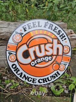 Vintage 1950's Orange Crush Feel Fresh Porcelain Gas Station Soda Sign, Coke