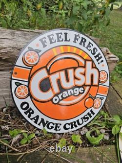 Vintage 1950's Orange Crush Feel Fresh Porcelain Gas Station Soda Sign, Coke