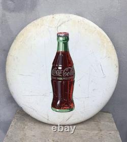 Vintage 1950's Original 24 White Porcelain Coca Cola Bottle Button Metal Sign