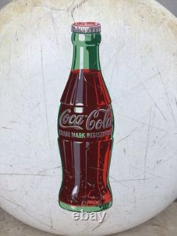 Vintage 1950's Original 24 White Porcelain Coca Cola Bottle Button Metal Sign