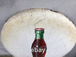 Vintage 1950's Original 24 White Porcelain Coca Cola Bottle Button Metal Sign
