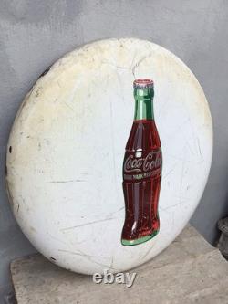 Vintage 1950's Original 24 White Porcelain Coca Cola Bottle Button Metal Sign