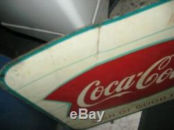 Vintage 1950's Original Coca Cola Soda Pop Metal Fishtail Flange Sign Coke
