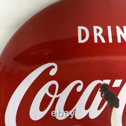 Vintage 1950s 24 Coca Cola Porcelain Button Sign Drink Coca Cola in Bottles