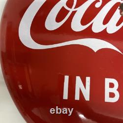 Vintage 1950s 24 Coca Cola Porcelain Button Sign Drink Coca Cola in Bottles