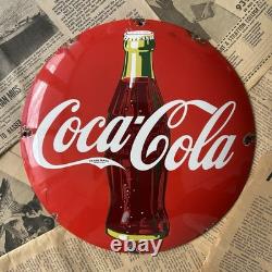 Vintage 1950s Coca Cola 12 Inch Convex Porcelain Enamel Sign