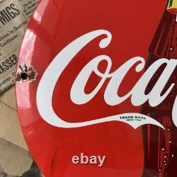 Vintage 1950s Coca Cola 12 Inch Convex Porcelain Enamel Sign