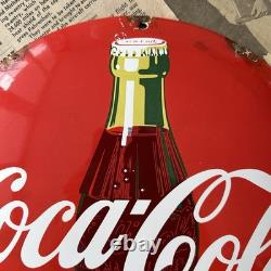 Vintage 1950s Coca Cola 12 Inch Convex Porcelain Enamel Sign