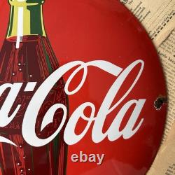 Vintage 1950s Coca Cola 12 Inch Convex Porcelain Enamel Sign