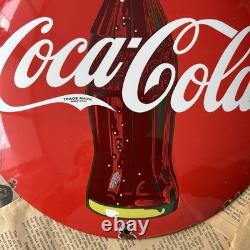 Vintage 1950s Coca Cola 12 Inch Convex Porcelain Enamel Sign