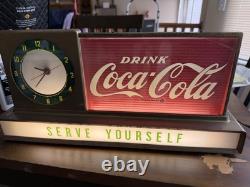 Vintage 1950s Coca-Cola Electric Clock Sign WORKS! Serve Yourself Display