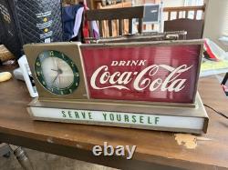 Vintage 1950s Coca-Cola Electric Clock Sign WORKS! Serve Yourself Display