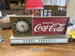 Vintage 1950s Coca-Cola Electric Clock Sign WORKS! Serve Yourself Display