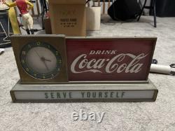 Vintage 1950s Coca-Cola Electric Clock Sign WORKS! Serve Yourself Display