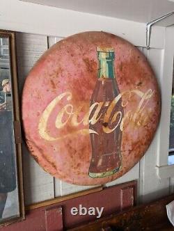 Vintage 1950s Coca Cola Sign, Metal Round 36