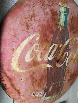 Vintage 1950s Coca Cola Sign, Metal Round 36