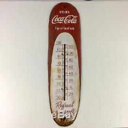 Vintage 1950s Coca Cola Soda Pop Metal Cigar Thermometer Sign Advertising Patina