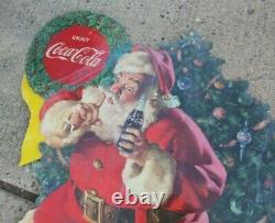 Vintage 1950s Enjoy Coca Cola Santa Christmas Bottle With puppy Cardboard Sign B