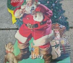 Vintage 1950s Enjoy Coca Cola Santa Christmas Bottle With puppy Cardboard Sign B