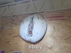 Vintage 1950s Original 36 White Coca Cola Bottle Button Metal Sign Rough Patina