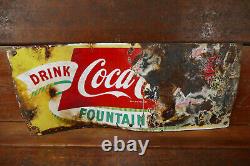Vintage 1950s Original Coca Cola Fountain Service Porcelain Barn Hanger Sign