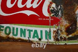 Vintage 1950s Original Coca Cola Fountain Service Porcelain Barn Hanger Sign
