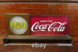 Vintage 1950s Original Coca Cola Light Up Pause Countertop Glass Sign Display