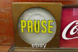 Vintage 1950s Original Coca Cola Light Up Pause Countertop Glass Sign Display