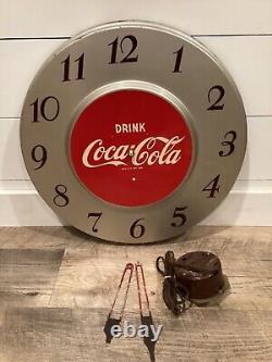 Vintage 1950s Original Drink Coca Cola 18 Round Metal Clock Sign
