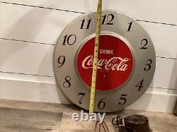 Vintage 1950s Original Drink Coca Cola 18 Round Metal Clock Sign