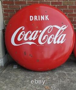 Vintage 1950s Porcelain Coca Cola 48 Red Disc Button Advertising Sign