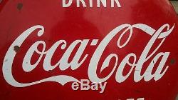 Vintage 1950s Red Porcelain Drink Coca Cola In Bottles Button Sign 24 Coke Soda