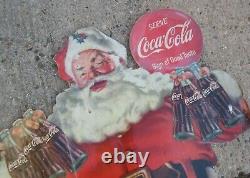 Vintage 1950s Serve Coca Cola Santa Christmas Button 6 Pack Cardboard Sign