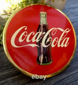 Vintage 1950s coke celluloid disc advertising sign original
