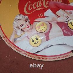 Vintage 1952 Coca Cola Porcelain Soda Pop With Marilyn Monroe Beverage Sign