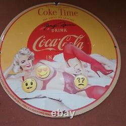 Vintage 1952 Coca Cola Porcelain Soda Pop With Marilyn Monroe Beverage Sign
