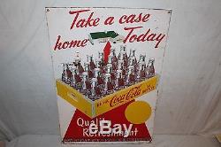 Vintage 1952 Coca Cola Soda Pop Bottle Take A Case Home Today 28 Metal Sign