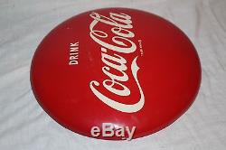 Vintage 1952 Drink Coca Cola Button Soda Pop Gas Station 16 Metal Sign