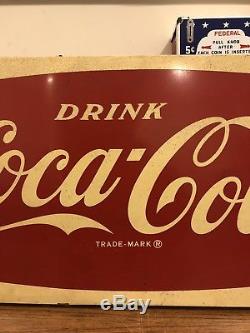 Vintage 1953 Drink Coca Cola Sleigh Tin Sign 44x16 AM 53 Coke Soda Fishtail Sled