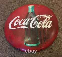 Vintage 1954 COKE Coca Cola Advertising Bottle Button Sign Porcelain Metal 24