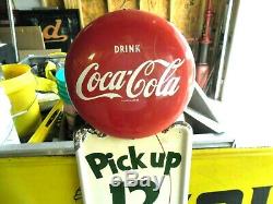 Vintage 1954 Coke Pilaster Button Sign Pick Up 12 Ready To Hang New Old Stock