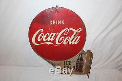 Vintage 1955 Coca Cola Soda Pop Bottle 2 Sided 23 Metal Flange Sign