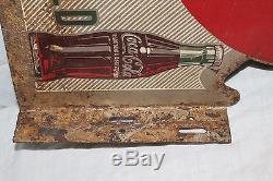 Vintage 1955 Coca Cola Soda Pop Bottle 2 Sided 23 Metal Flange Sign