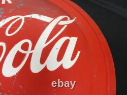 Vintage 1955 Drink Coca-Cola in Bottles Round Metal Sign 35 3/4 Diameter