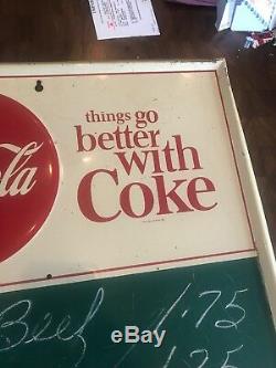Vintage 1956 Coca-Cola Menu Chalk Board Sign Antique Coke Soda Metal Embossed