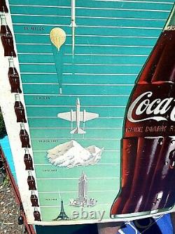 Vintage 1957 Coca Cola Soda Pop Poster Sign 2sided Coke Airplane Art Deco 36x20