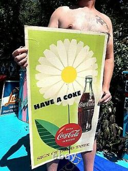 Vintage 1957 Coca Cola Soda Pop Poster Sign 2sided Coke Airplane Art Deco 36x20